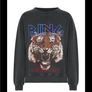 Anine Bing Black Tiger Graphic Crewneck Sweater